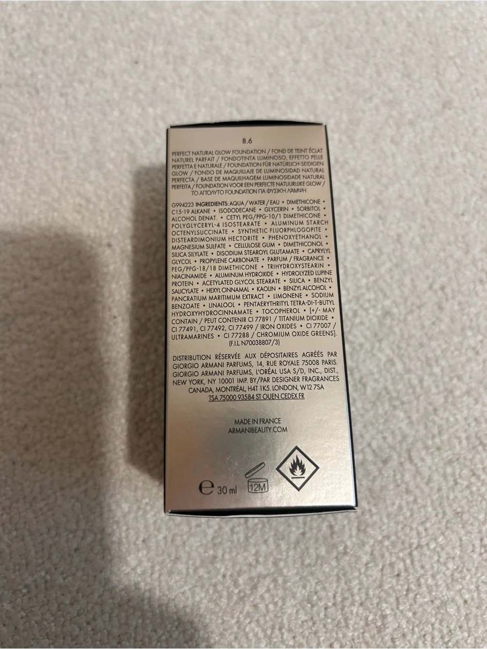Armani Luminous Silk Foundation 8.6 | New PR Sample | Full Size